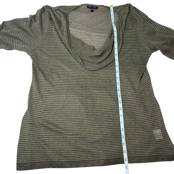 Eileen Fisher Metallic Striped Lightweight Draped Cowl Neck Knit Top Tan Gold L - Picture 8 of 8